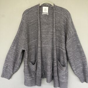 Urban Outfitter Open Front Cardigan Sweater Women M Grey Roll Neck Pocket Chunky